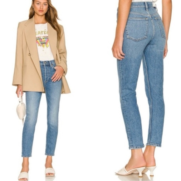 RE/DONE Revolve Denim 90s High Rise Ankle Crop Jeans True Blue Redone Size 24 - Picture 1 of 14